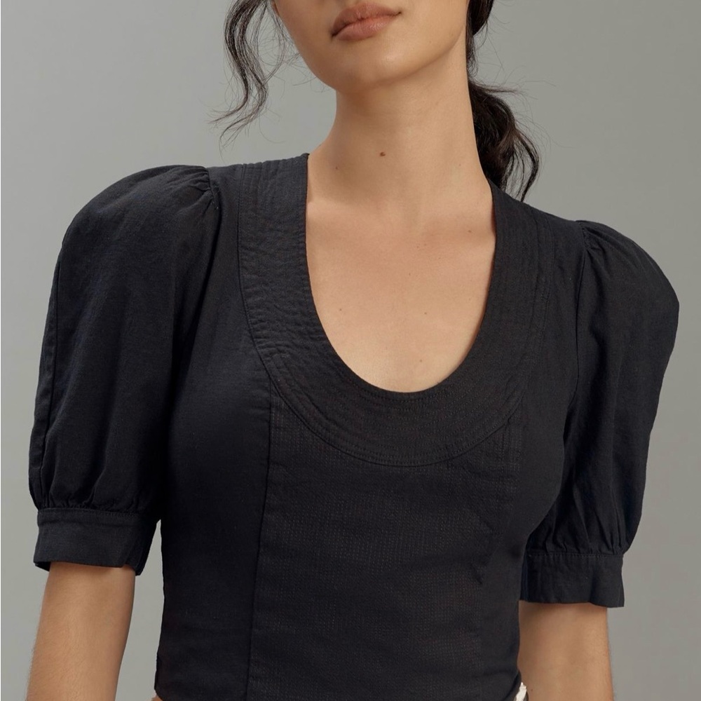 By Anthropologie Black Puff Sleeve Top XS